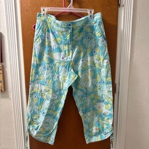 Lilly Pulitzer Aqua and Lime Fish  Patterned Capris